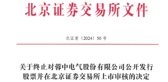 蓉中电气终止北交所IPO 原拟募1.1亿元开源证券保荐 第 1 张
