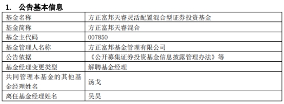 吴昊离任方正富邦天睿混合