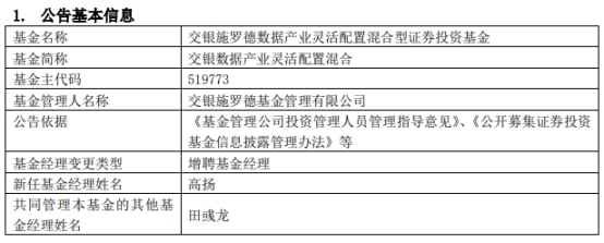 交银数据产业灵活配置混合增聘基金经理高扬