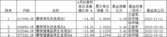 摩根基金4只混基6月份跌约14%